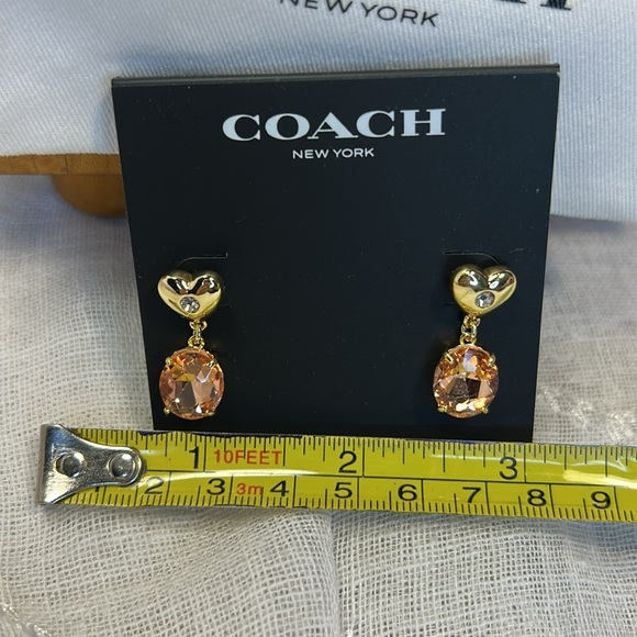 NWT Coach Gold Heart Earrings with Orange Gemstones - Picture 2 of 9